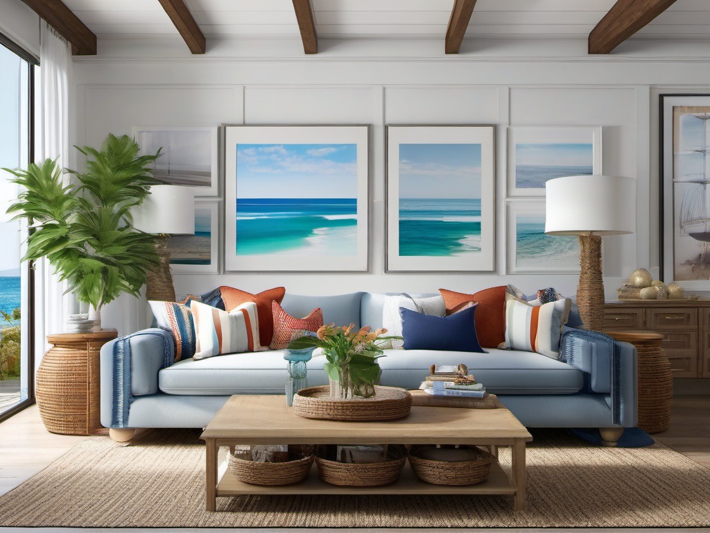 Nautical Beachfront Haven - Bring the beachfront feel with nautical and coastal decor. , living room decor ideas, multicoloured, photo realistic, hyper detail, high resolution,