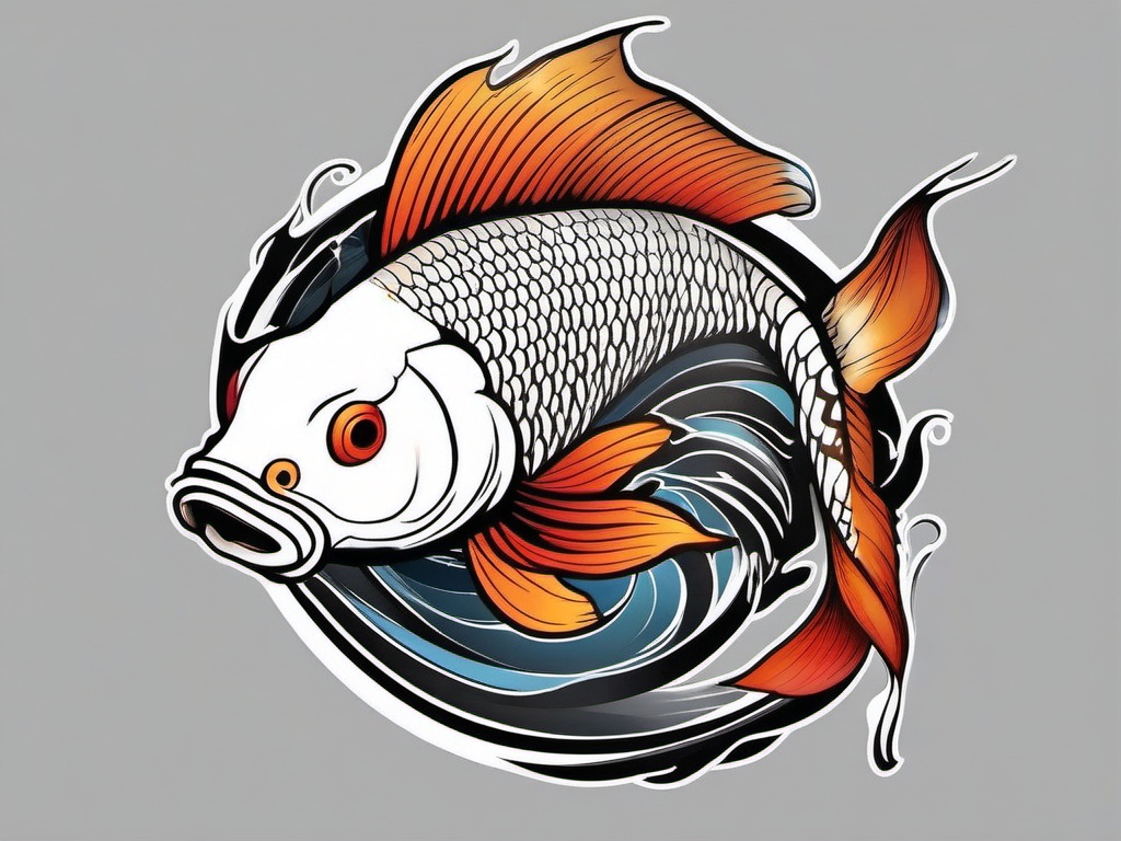 Avatar Koi Fish Tattoo,a tattoo inspired by the legendary Avatar koi fish, signifying transformation and power. , color tattoo design, white clean background