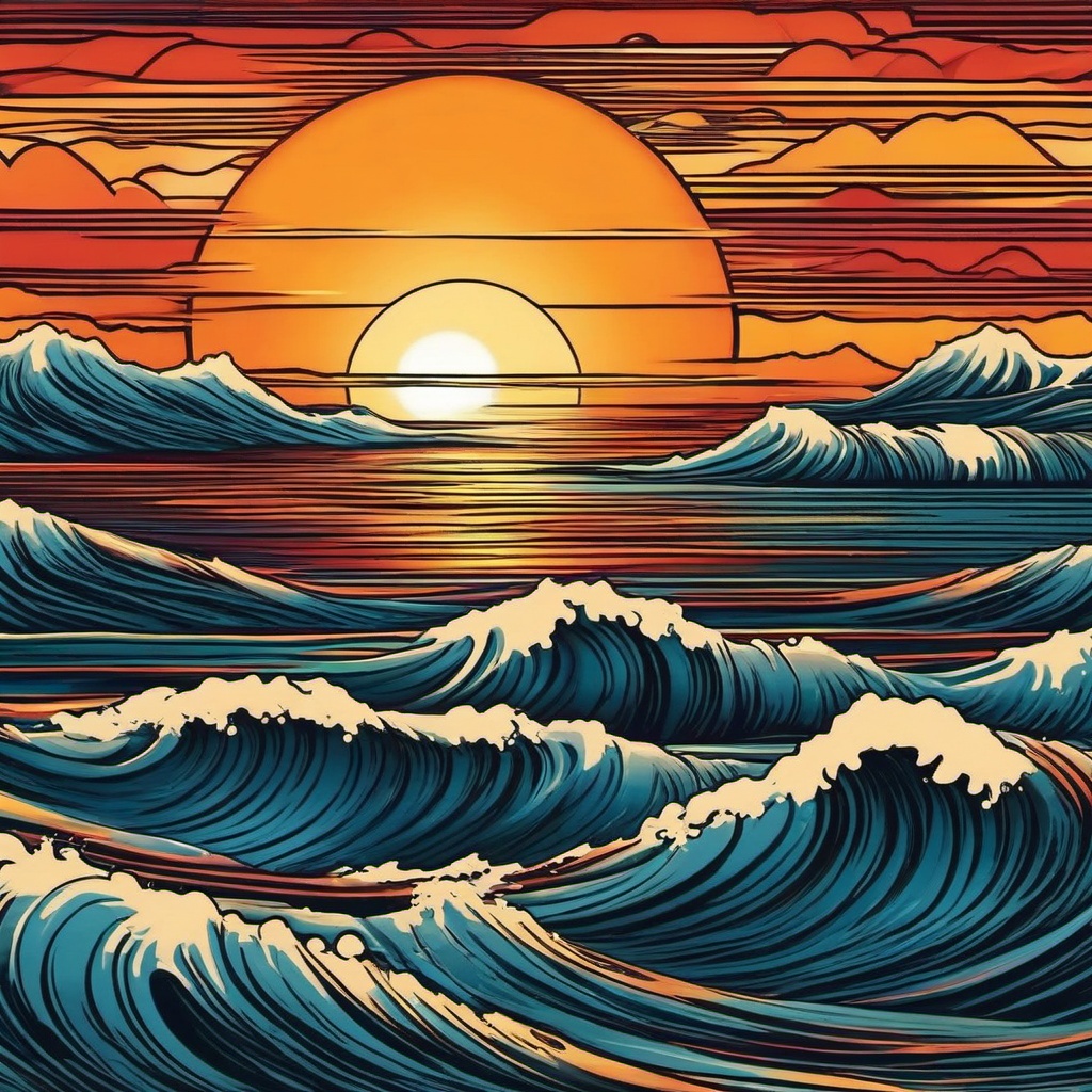 Waves and Sunset Tattoo - Depicts waves against a sunset backdrop, symbolizing the beauty of nature's transitions.  simple tattoo design