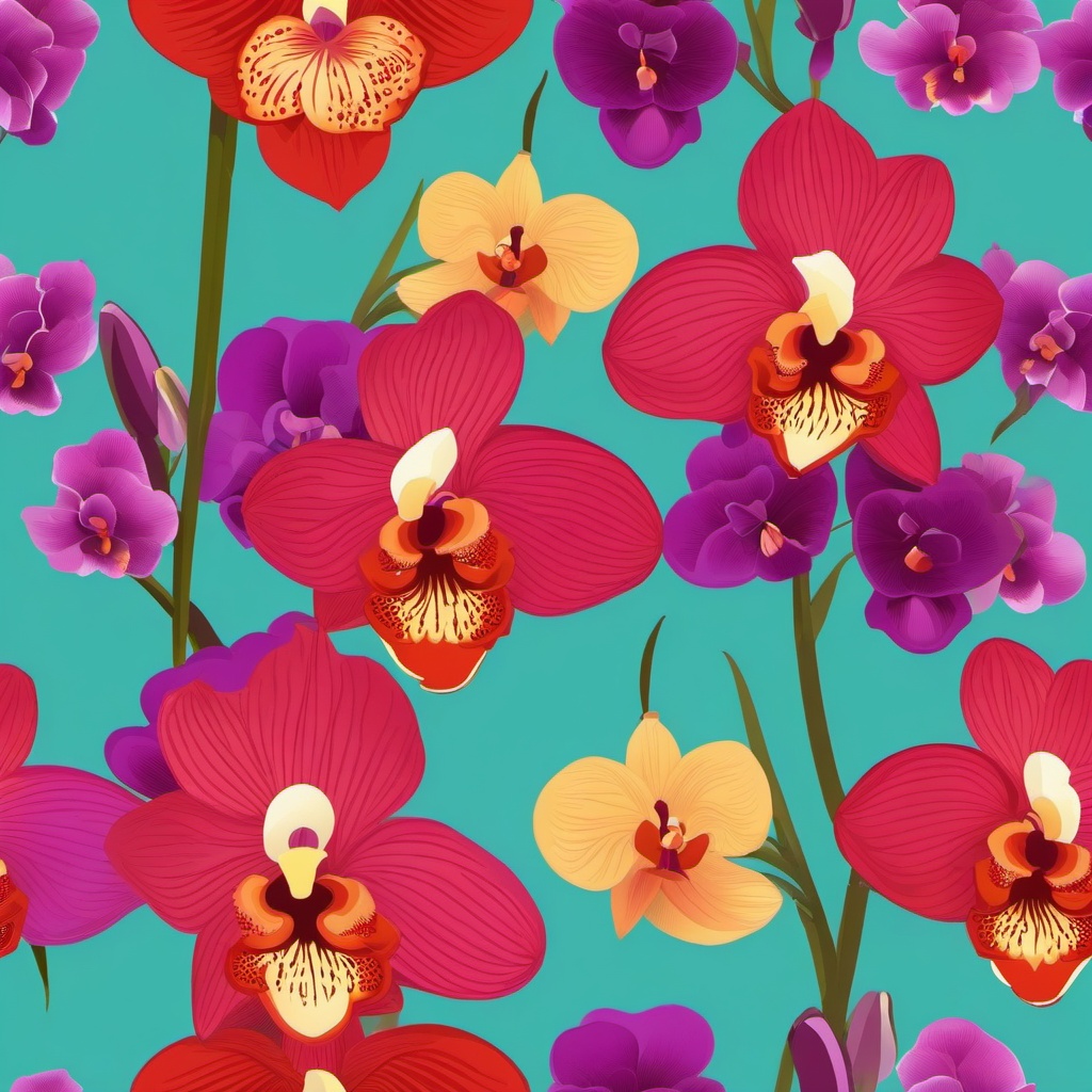 Vanda Orchid Clip Art - Exquisite vanda orchids in vibrant hues,  color vector clipart, minimal style