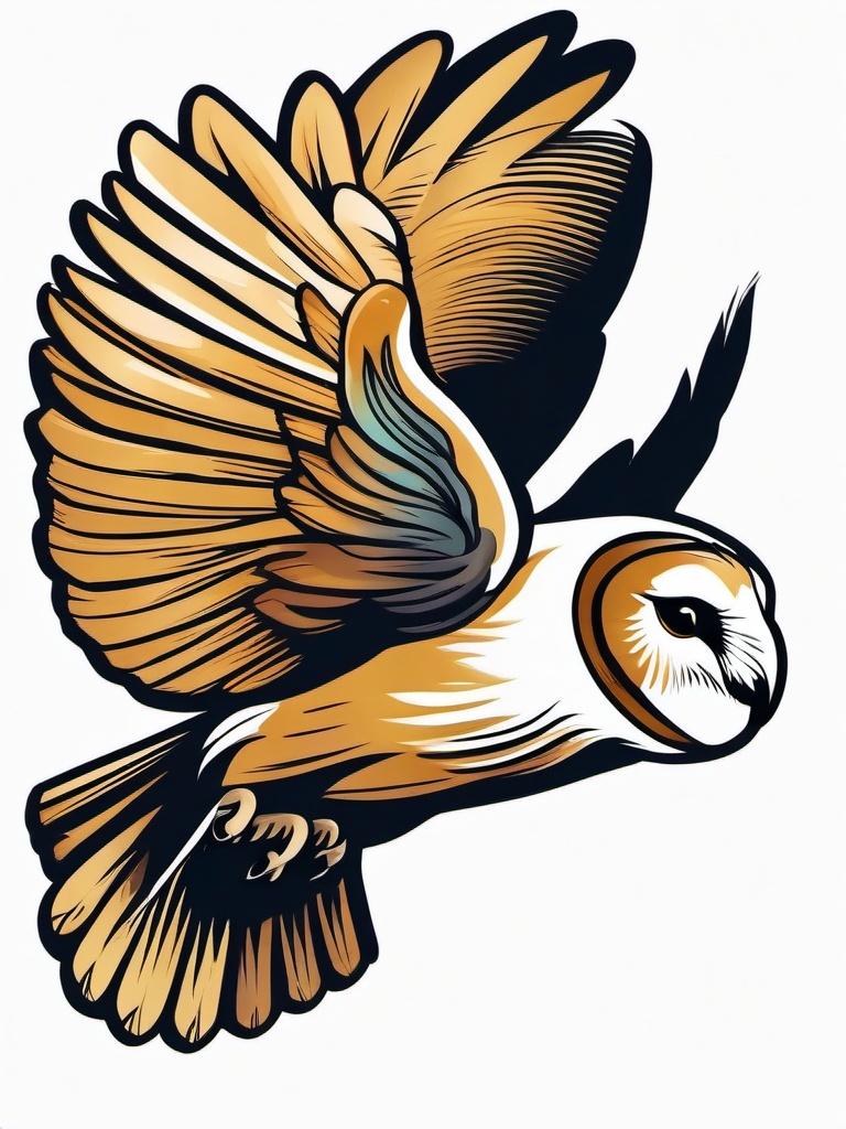 Barn Owl in Flight Tattoo - Embrace the beauty of a barn owl in flight with a carefully designed tattoo.  simple color tattoo,vector style,white background