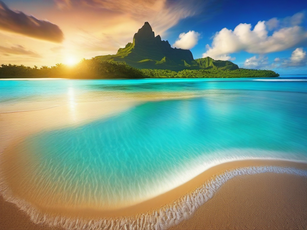 Beach Background - Bora Bora's Pristine Sandy Beach wallpaper splash art, vibrant colors, intricate patterns