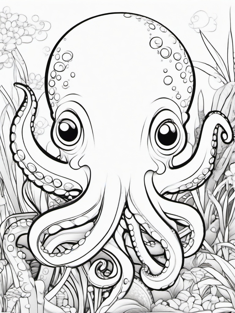 Octopus Coloring Pages - Octopus and a starfish as friends  simple coloring pages