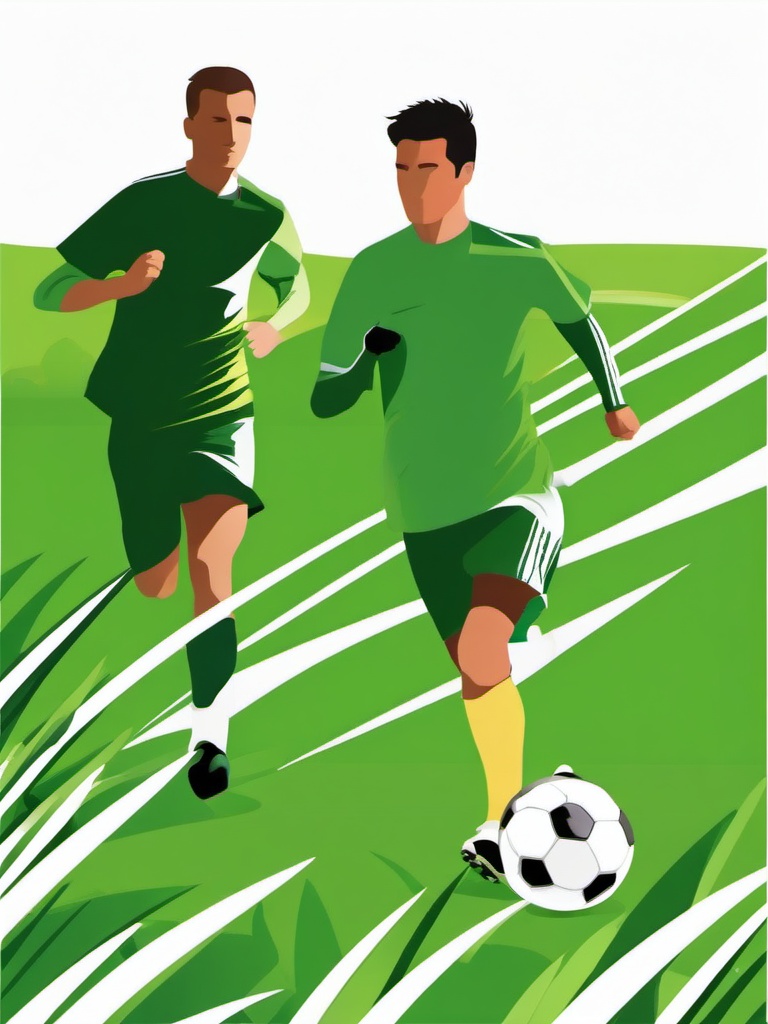 Grass clipart - grass with soccer players running  color,minimalist,vector clipart