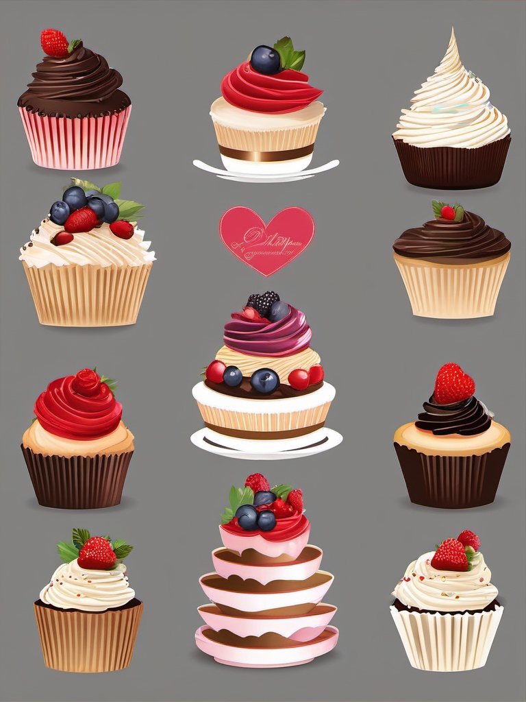 Wedding Cupcakes clipart - Delicious wedding cupcakes, ,vector color clipart,minimal