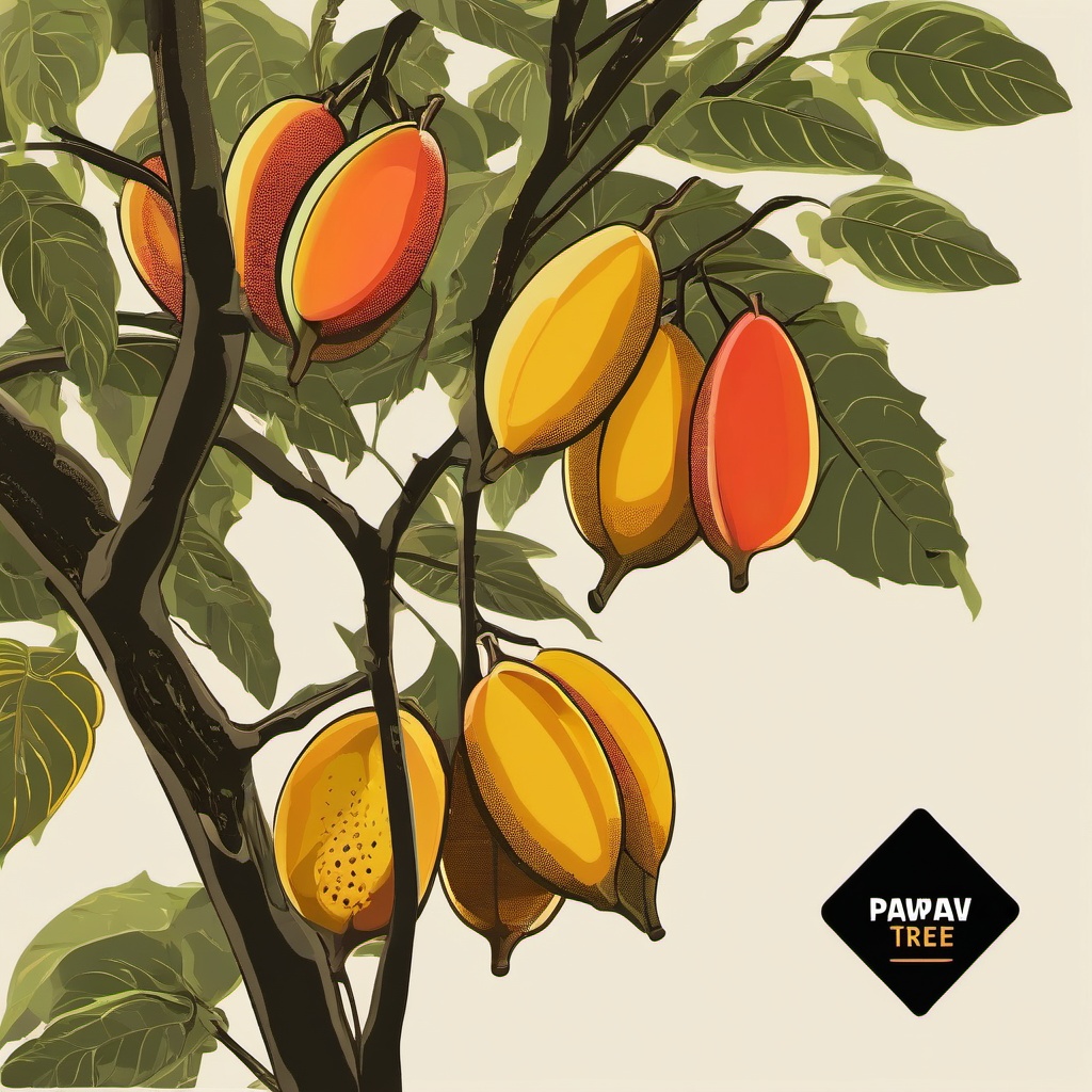 Pawpaw Tree Clipart - Pawpaw tree with ripe fruit.  color vector clipart, minimal style