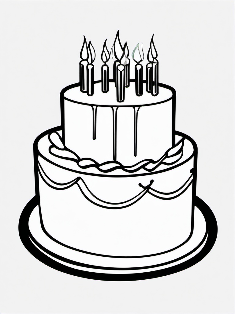 Birthday Cake with Sparklers Lit Coloring Pages - Sparklers Shining Bright on Cake  minimal black outline printable sheet, coloring page