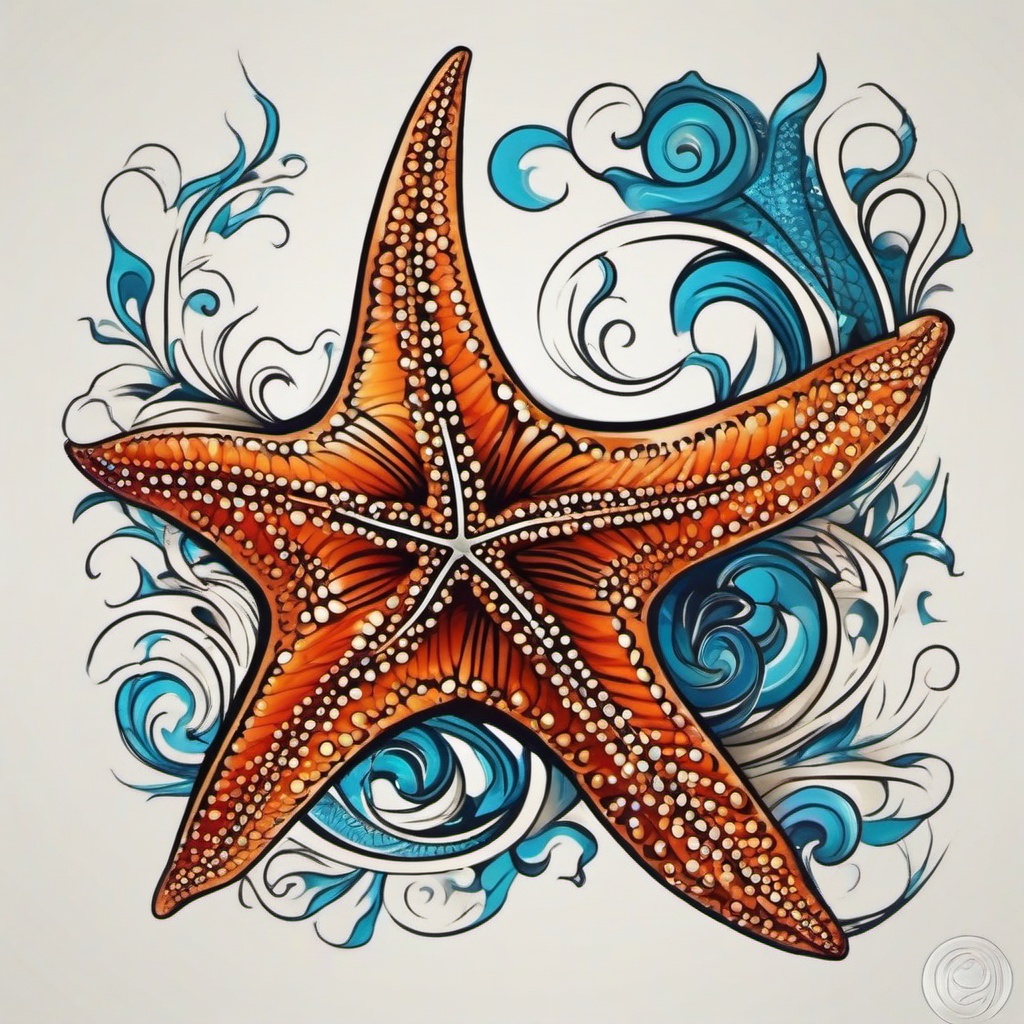 Star Fish Tattoo-Graceful and unique tattoo featuring a starfish, capturing themes of marine life and oceanic beauty.  simple color vector tattoo