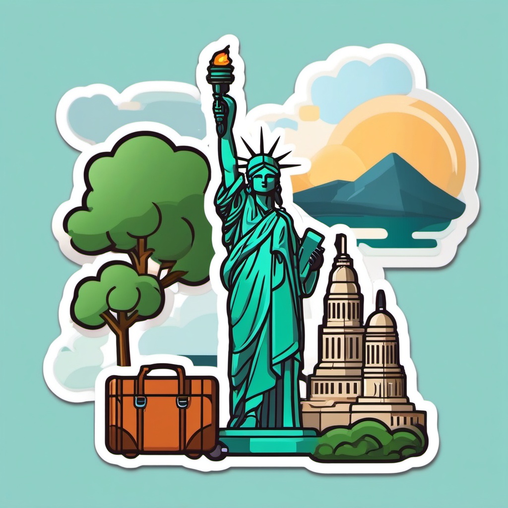 Traveler and Statue of Liberty Emoji Sticker - Exploring iconic landmarks, , sticker vector art, minimalist design