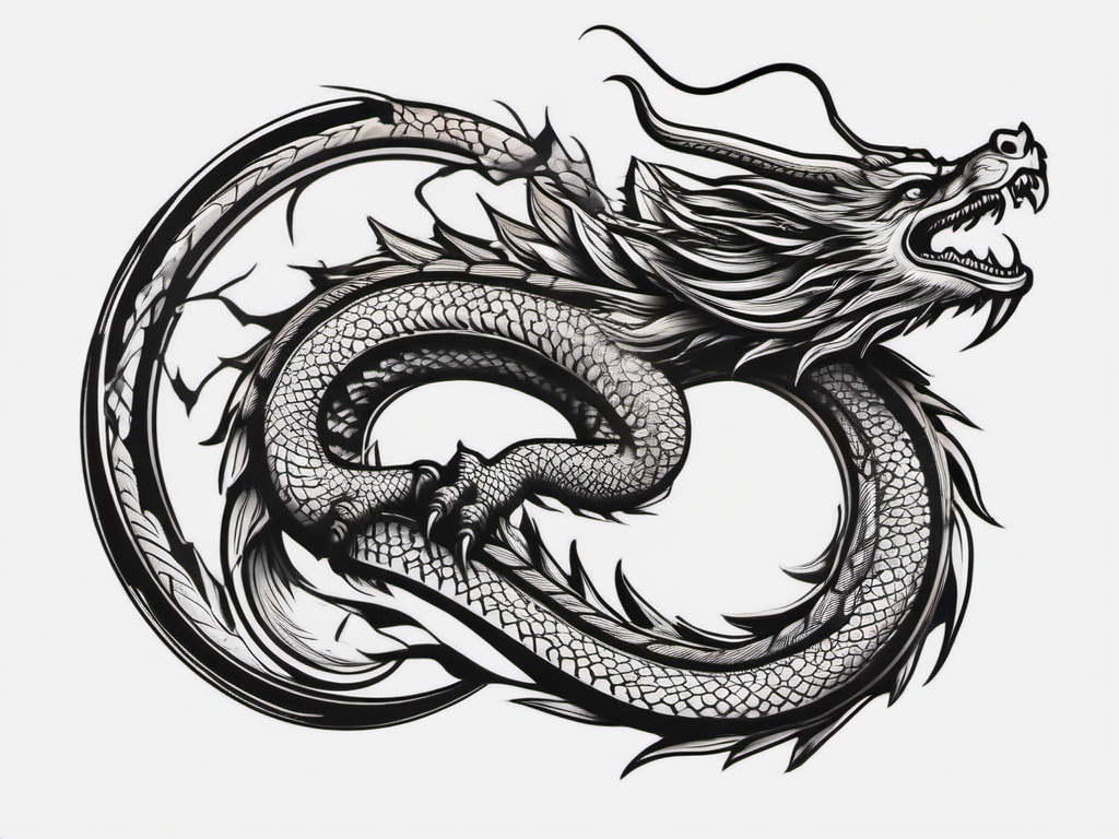 Ancient Dragon Tattoo - Tattoo inspired by ancient depictions of dragons in art and mythology.  simple color tattoo,minimalist,white background