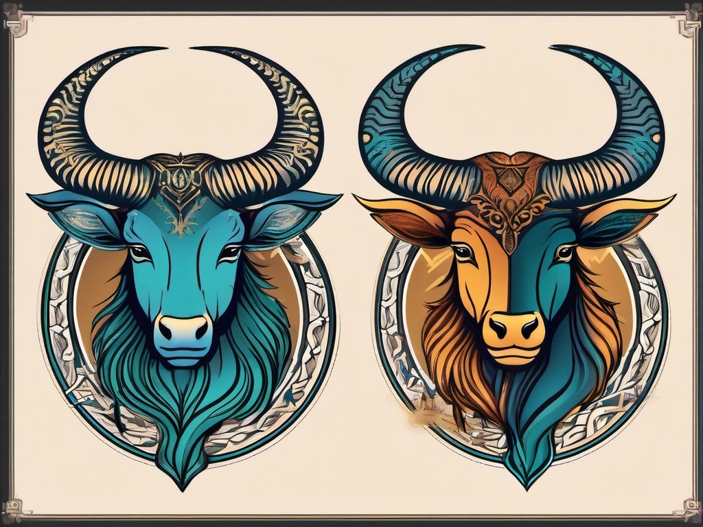 capricorn and taurus tattoo  simple vector color tattoo