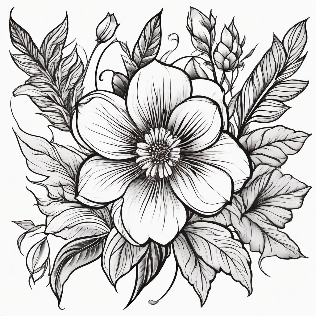 Flower Tattoo Drawings - Illustrative and detailed drawings of flower tattoo designs.  simple color tattoo,minimalist,white background