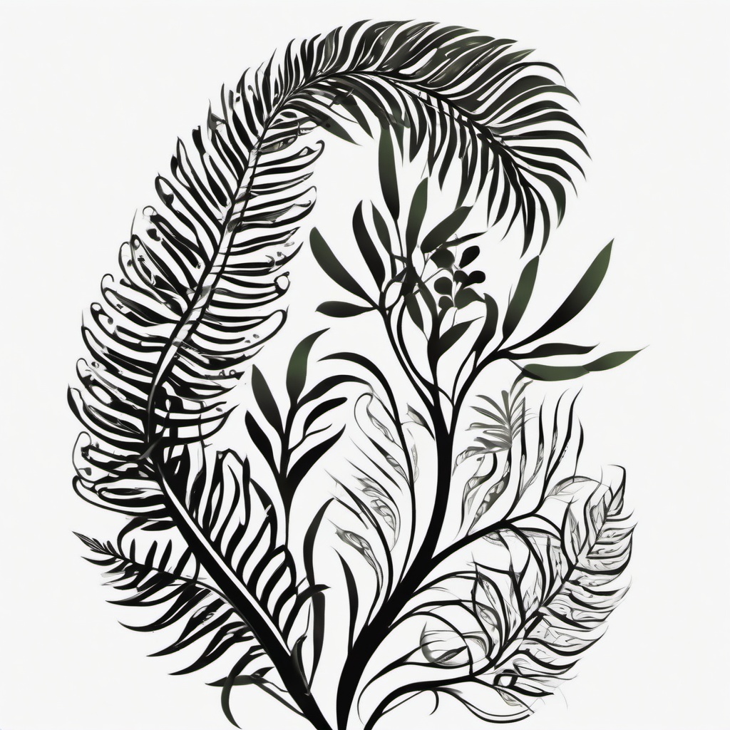 maori fern tattoo  simple color tattoo,minimalist,white background