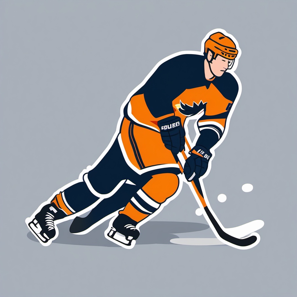 Hockey Player Dribbling Puck Clipart - A hockey player dribbling a puck.  color vector clipart, minimal style