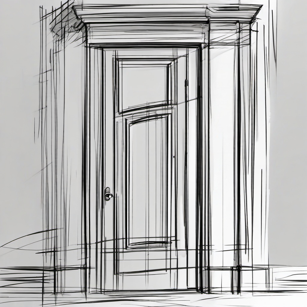 sketch of a door  minimal rough sketch scribbles,doodles,black and white