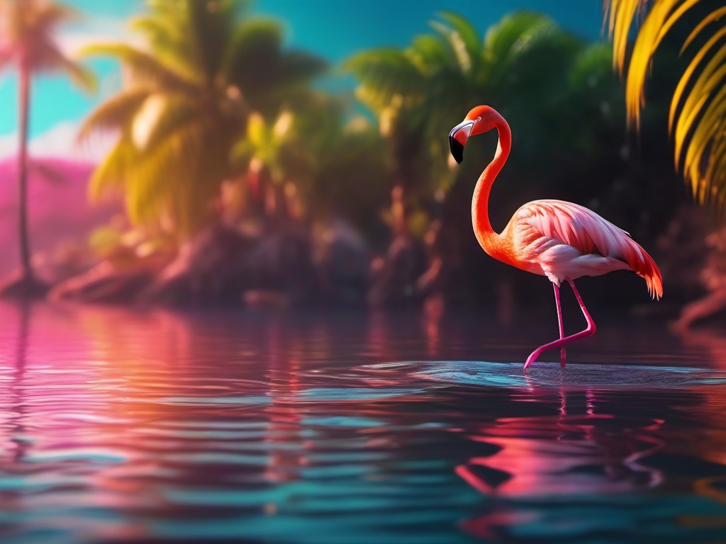 Cute Flamingo Wading in a Shallow Lagoon 8k, cinematic, vivid colors