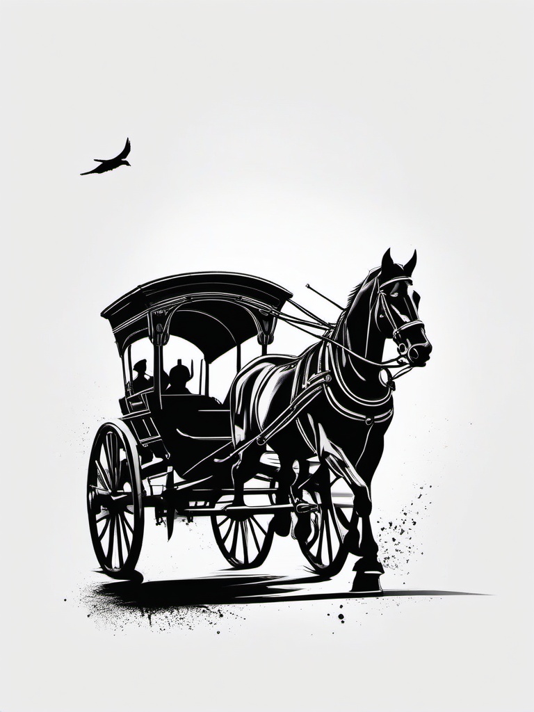 horse and cart tattoo  simple tattoo,minimalist,white background