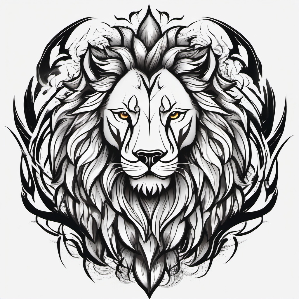 Lion Wolf Tattoo,powerful fusion of the majestic lion and the fierce wolf, testament to courage and might. , tattoo design, white clean background