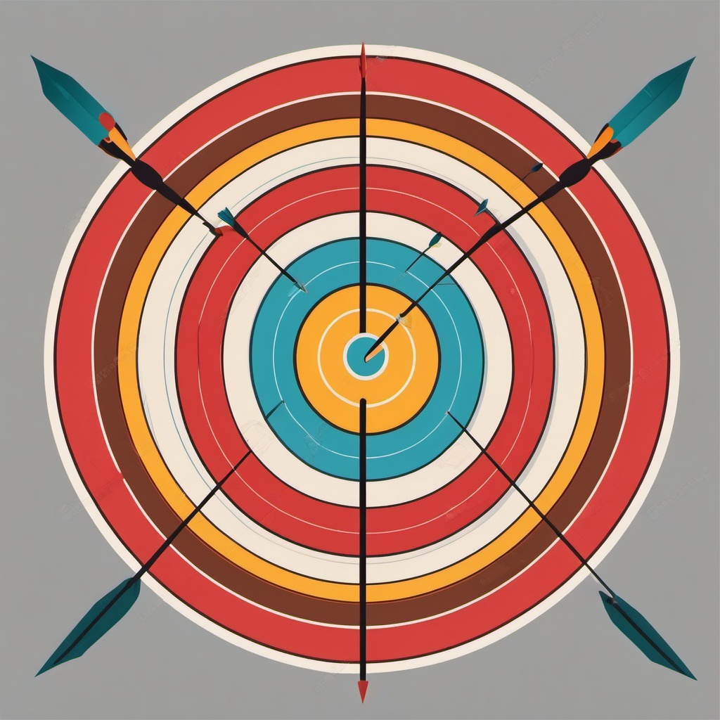 Archery Bullseye Target Clipart - An archery target with arrows hitting the mark.  color vector clipart, minimal style