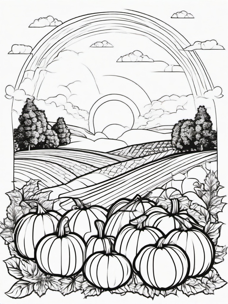 Pumpkin Patch with Sun Coloring Pages - Bright Sun Shining Over the Pumpkin Patch  minimal black outline printable sheet, coloring page