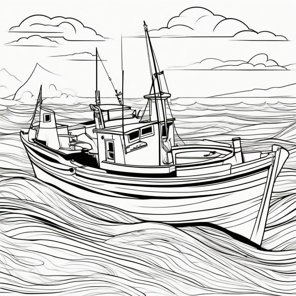 Fishing boat bobbing on the waves  simple coloring pages