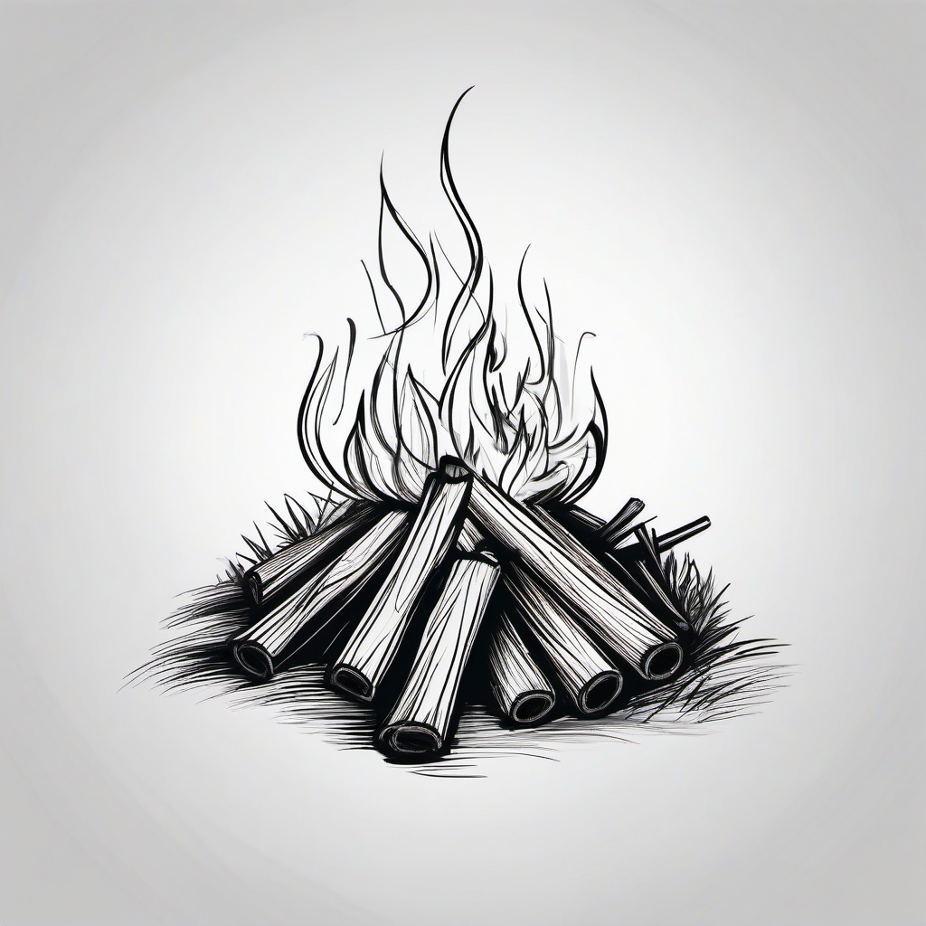 drawing of a bonfire  minimal rough sketch scribbles,doodles,black and white