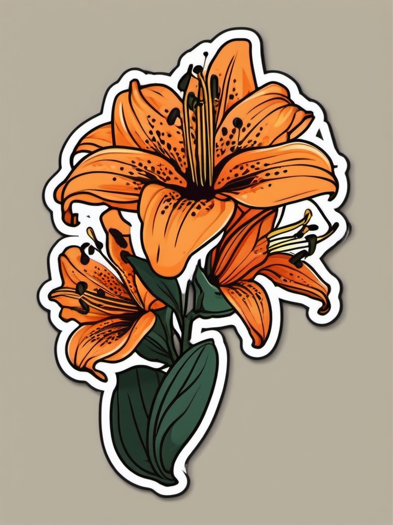 Tiger Lily Sticker - Embrace the exotic and spotted beauty of tiger lilies with this striking sticker, , sticker vector art, minimalist design