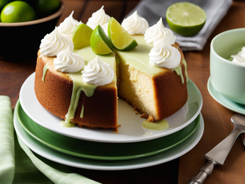 key lime pie cake with a tangy glaze, enjoyed at a coastal beachside picnic. 