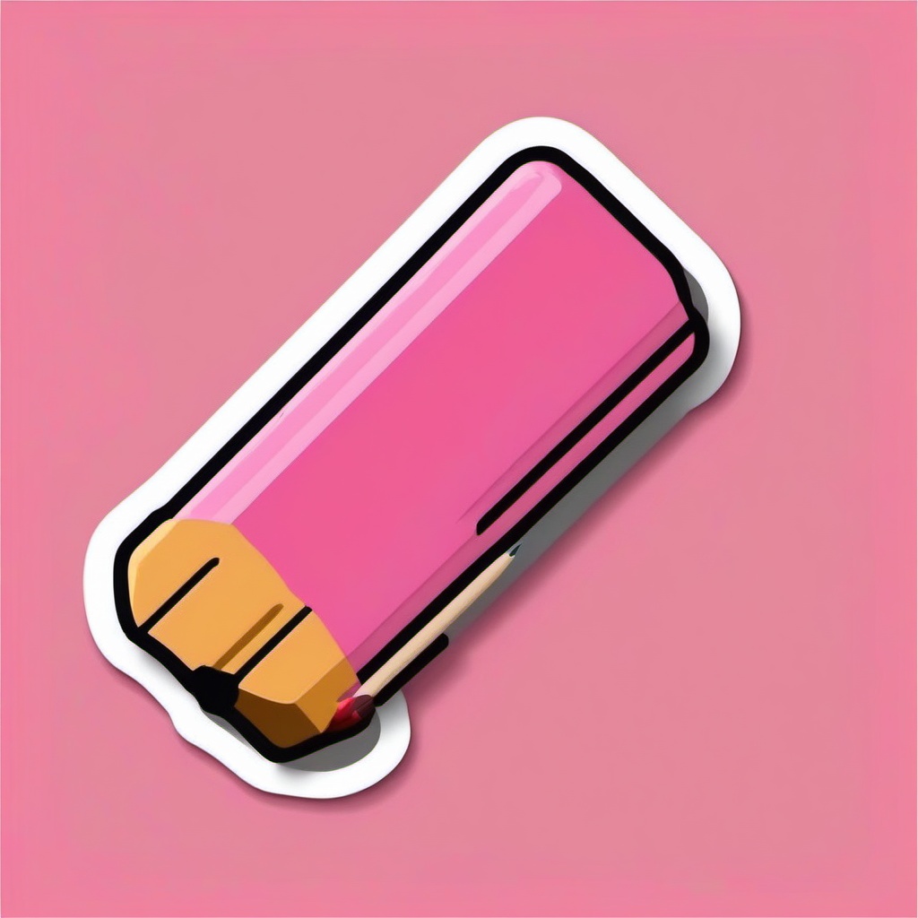 Pencil and Eraser Sticker - Pencil paired with a pink eraser, ,vector color sticker art,minimal