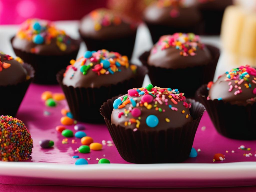 brigadeiro at a birthday party - indulging in chocolate brigadeiro truffles rolled in sprinkles at a lively birthday party. 