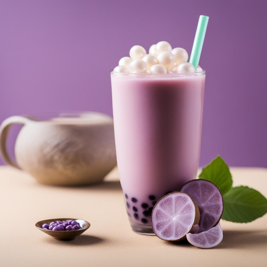 taro bubble tea, a sweet and creamy taro-flavored drink with tapioca pearls. 