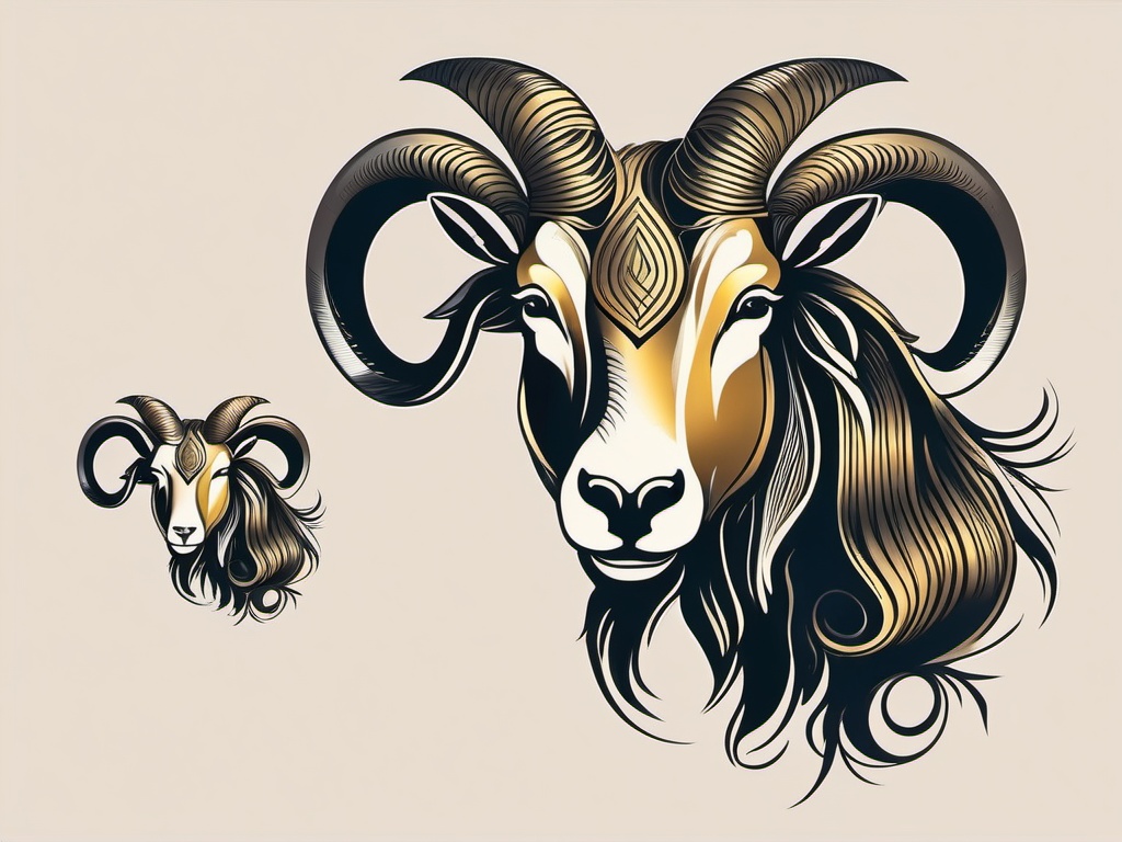 Golden Goat Tattoo - A luxurious and radiant tattoo featuring a golden-hued goat.  simple color tattoo design,white background