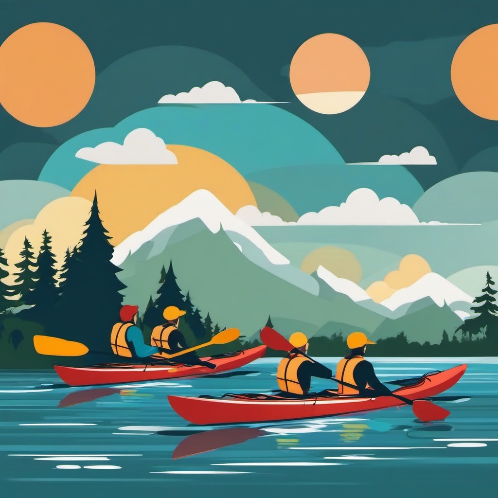 Kayak Adventures clipart - Adventurers kayaking on the lake., ,vector color clipart,minimal