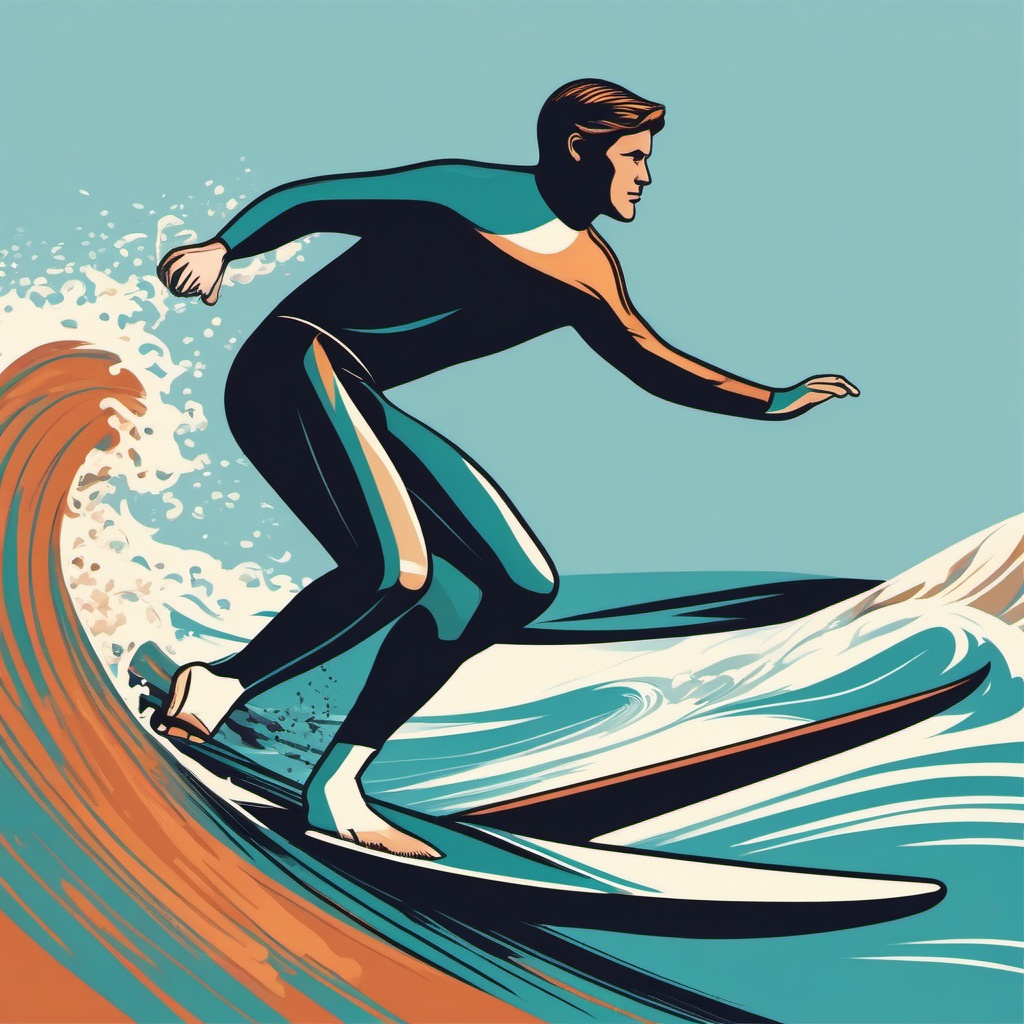 Surfing Clipart - A surfer riding a wave on a surfboard.  color vector clipart, minimal style