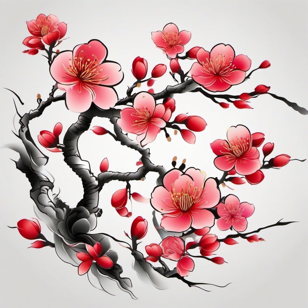 chinese plum blossom tattoo  simple vector color tattoo