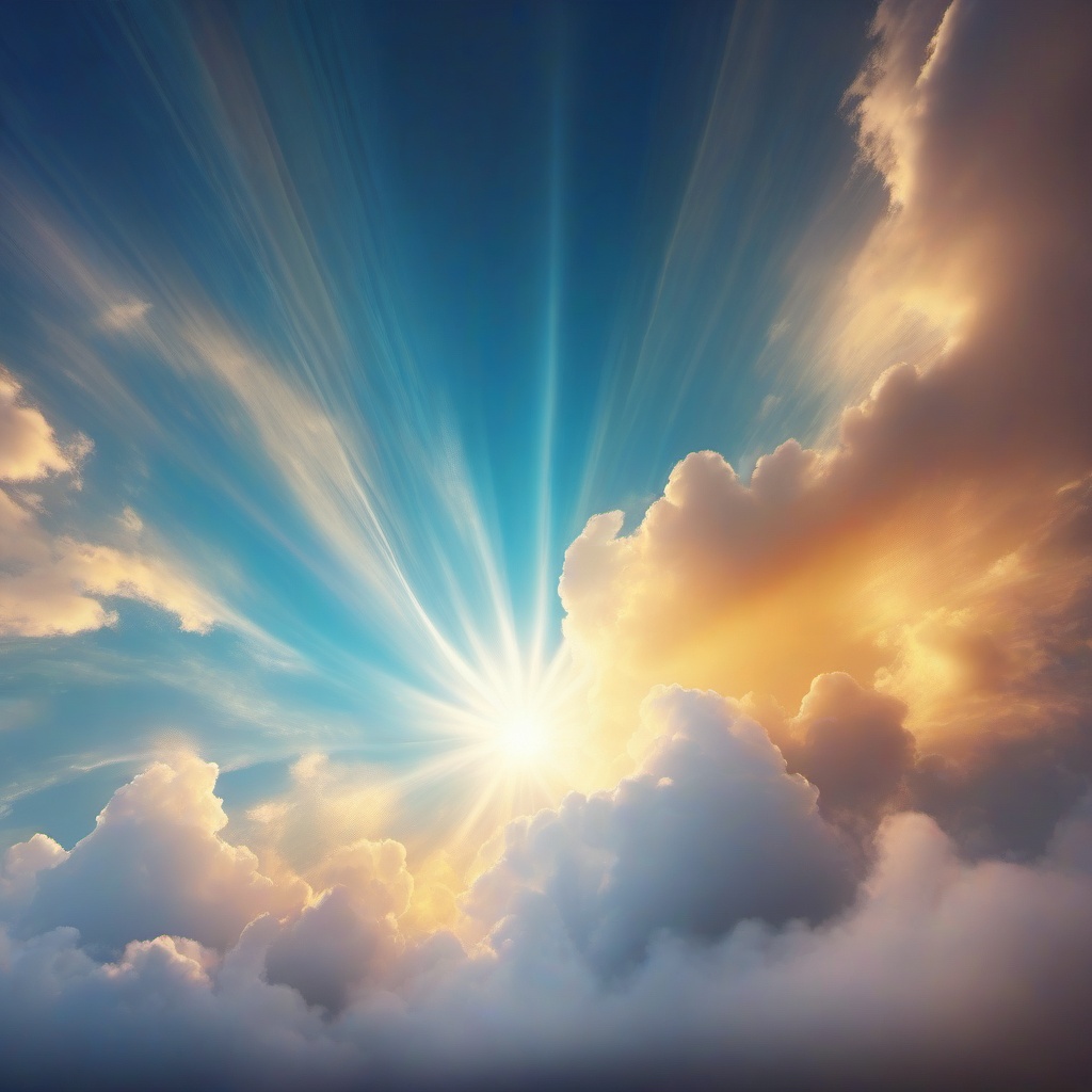 Cloud Background - Ethereal Cloudscape with Sunbeams  intricate patterns, splash art, wallpaper art