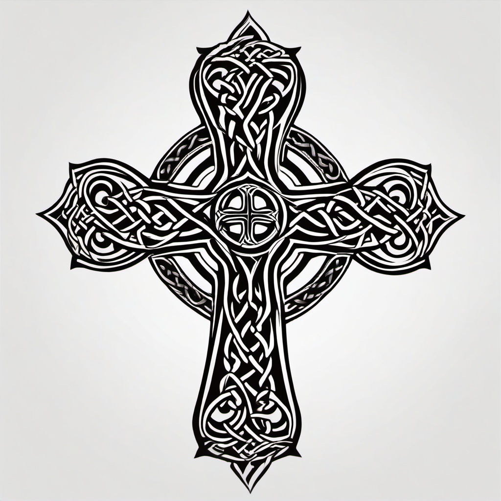 celtic cross tribal  simple color tattoo,minimal,white background