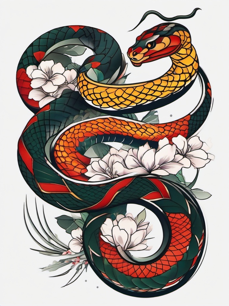 japanese style snake tattoo designs  simple color tattoo,white background,minimal