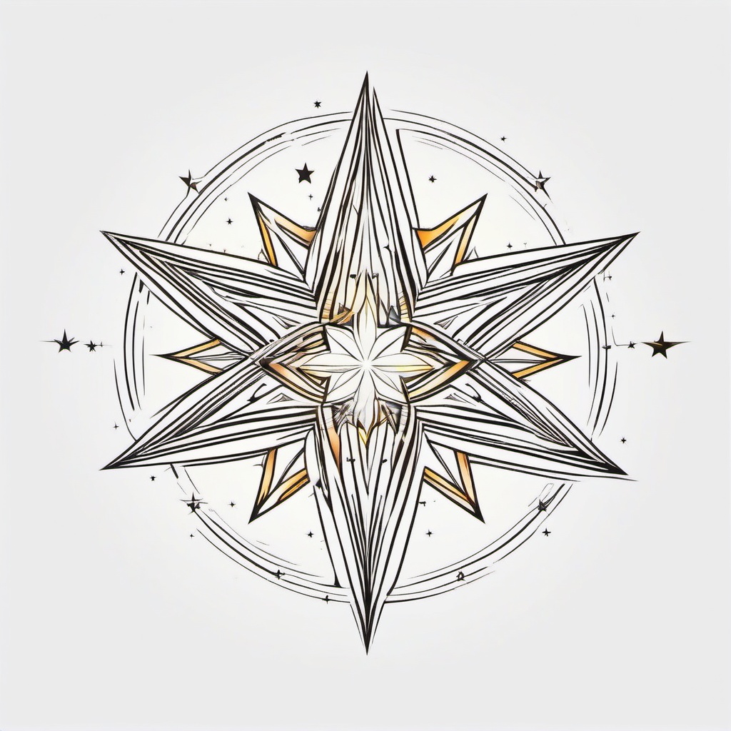 Star Tattoo - A celestial star tattoo shining brightly  few color tattoo design, simple line art, design clean white background