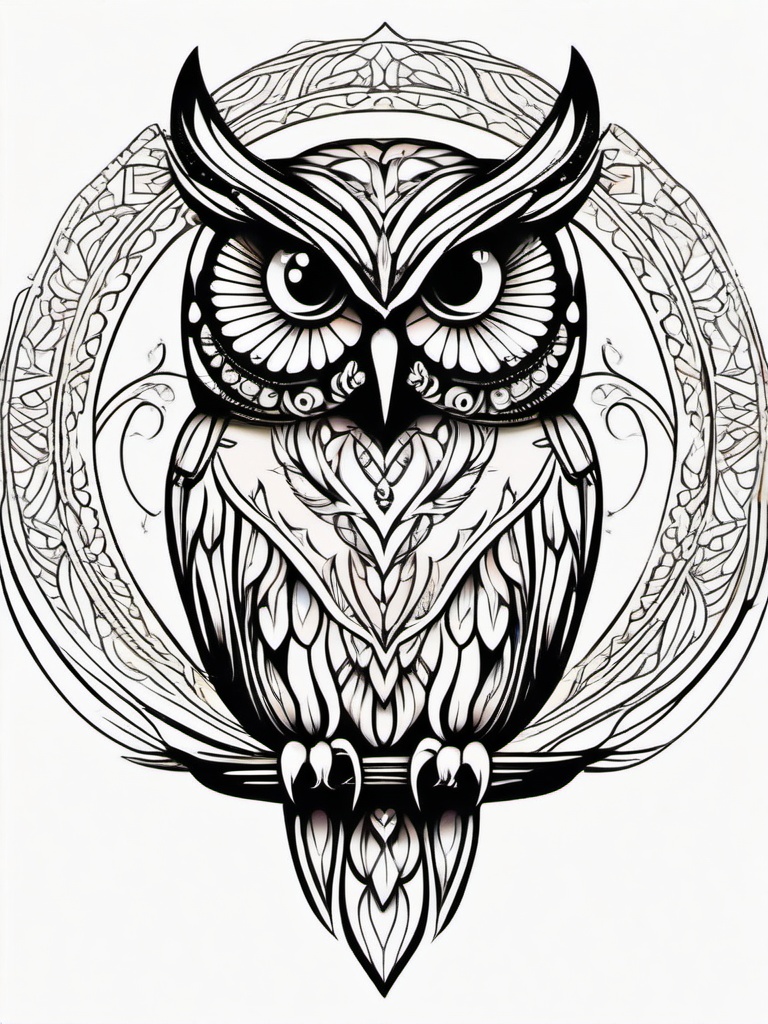 Dainty Owl Tattoo - Embrace delicacy and charm with a dainty and intricately designed owl tattoo.  simple color tattoo,vector style,white background