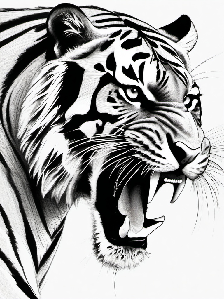 drawing of a roaring tiger  minimal rough sketch scribbles,doodles,black and white