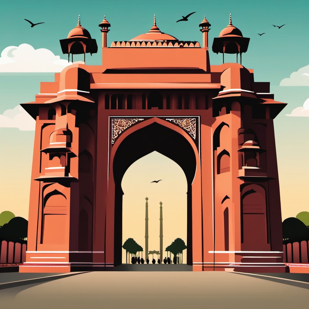 New Delhi clipart - India Gate and Jama Masjid in India,  color vector clipart