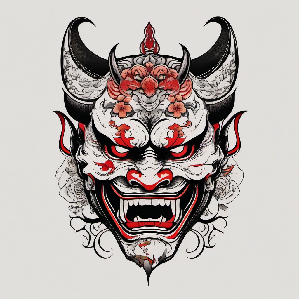 hannya irezumi  simple color tattoo,white background,minimal