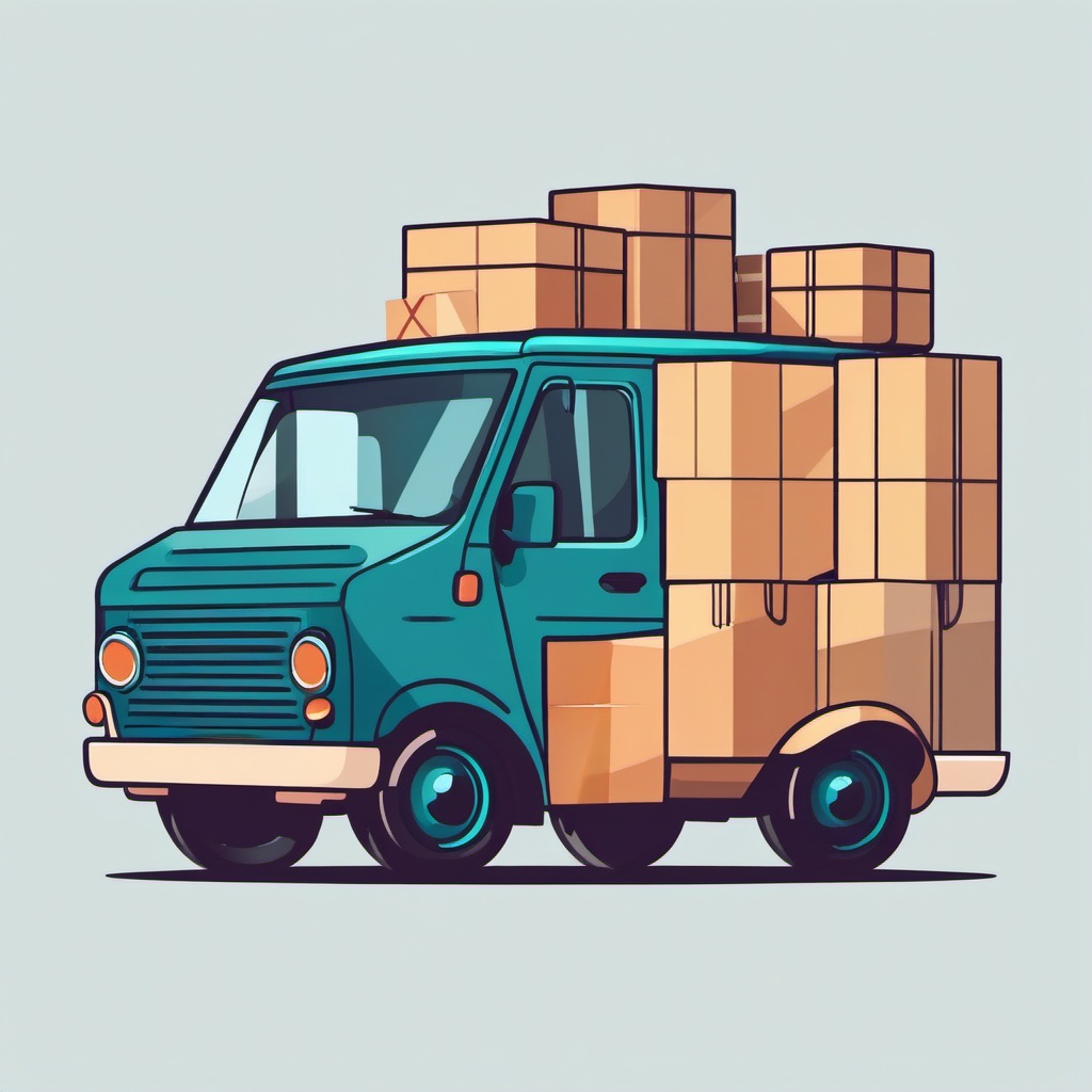 Delivery Van Clipart - A delivery van loaded with parcels.  transport, color vector clipart, minimal style