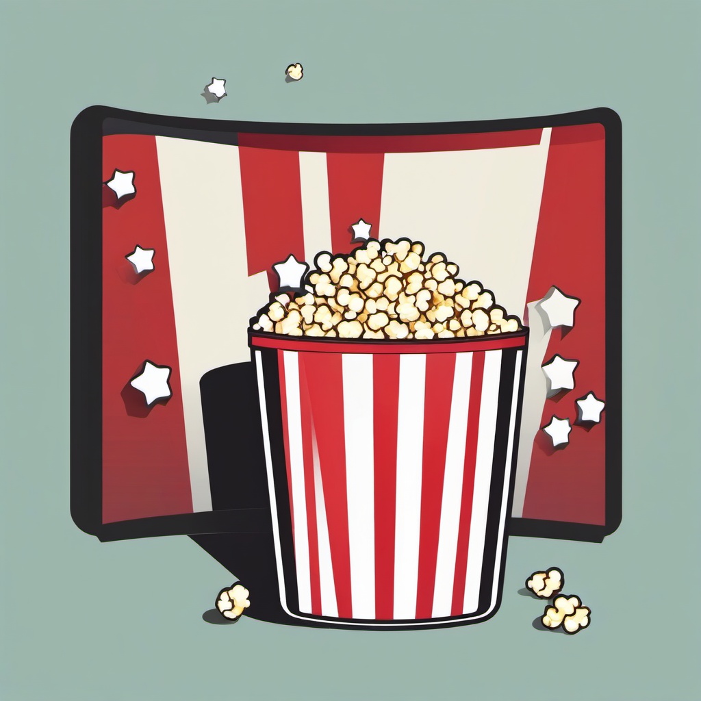 Movie clipart - popcorn bucket and soda next to a movie screen  color,minimalist,vector clipart