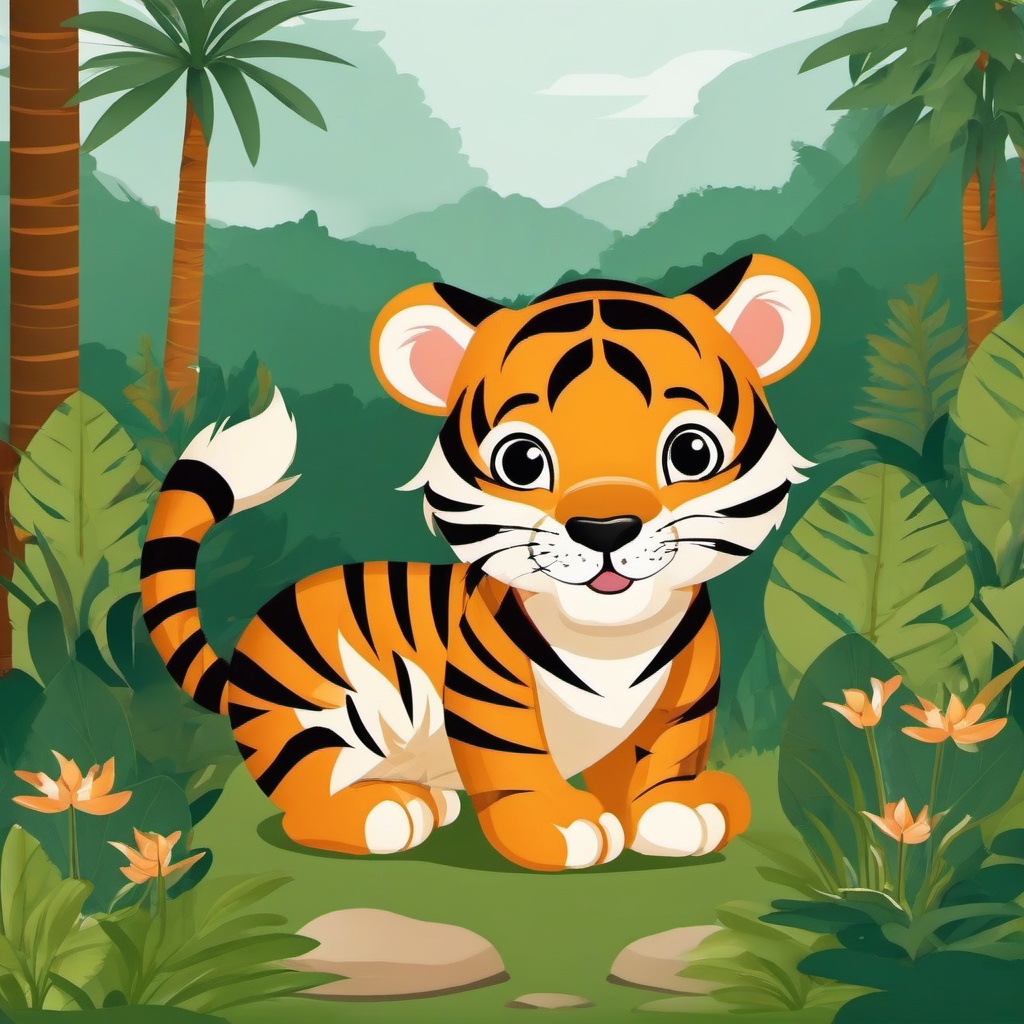 Cute Tiger in an Indian Wilderness  clipart, simple