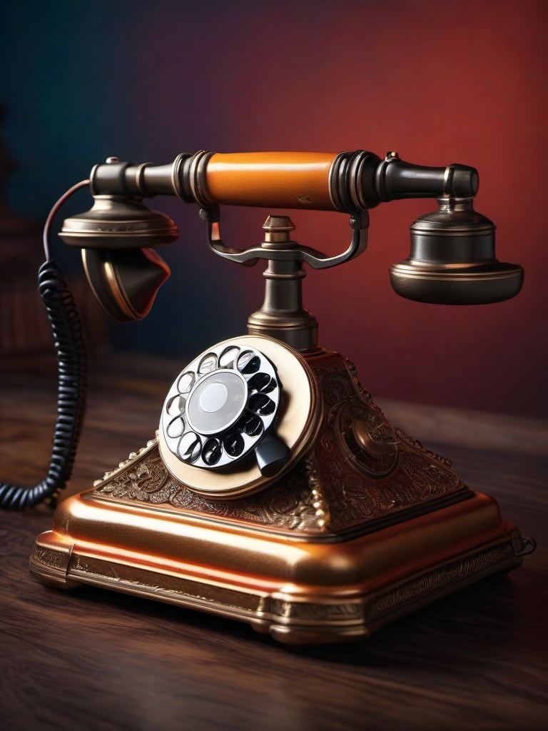 Old Phone - An antique rotary phone with a handset and dial hyperrealistic, intricately detailed, color depth,splash art, concept art, mid shot, sharp focus, dramatic, 2/3 face angle, side light, colorful background