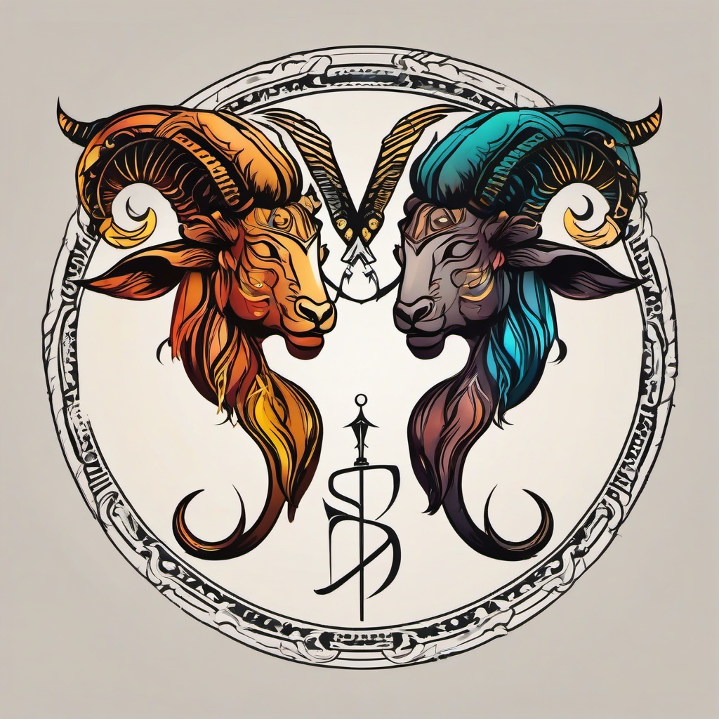 aries and gemini tattoo  simple vector color tattoo