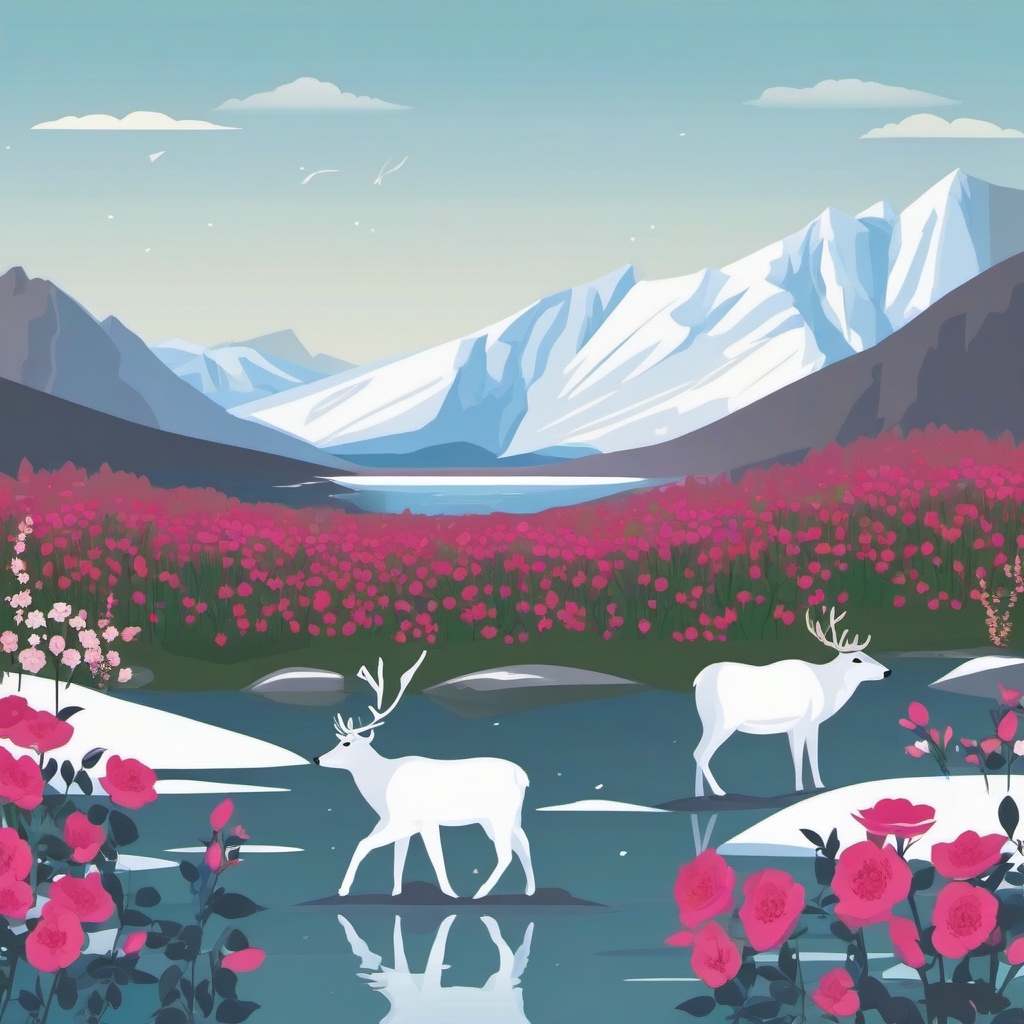 Arctic Lapland Rosebay Clip Art - Lapland rosebay in the Arctic region,  color vector clipart, minimal style