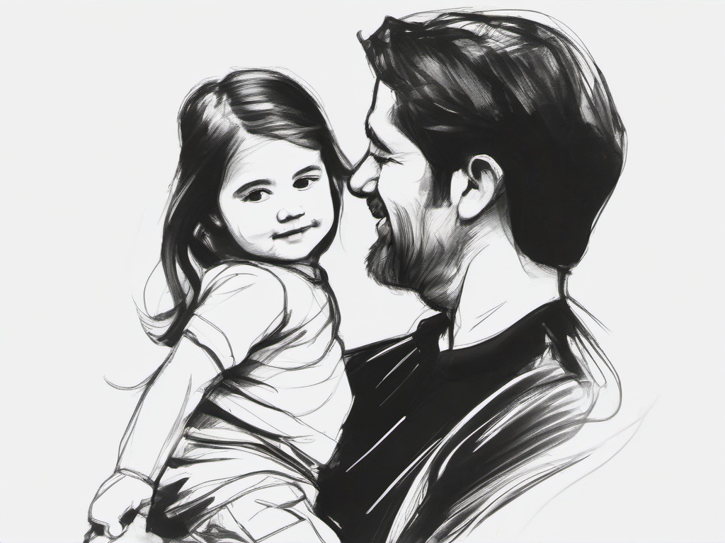 sketch of father and daughter  minimal rough sketch scribbles,doodles,black and white